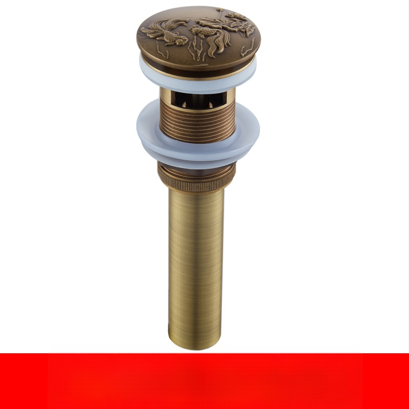 Antický odtok do umývadla z čistej meďe s vyrezávaným vzorom a pop-up mechanizmom