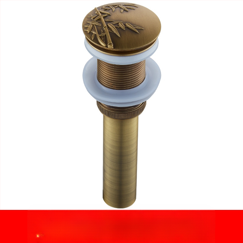 Antický odtok do umývadla z čistej meďe s vyrezávaným vzorom a pop-up mechanizmom