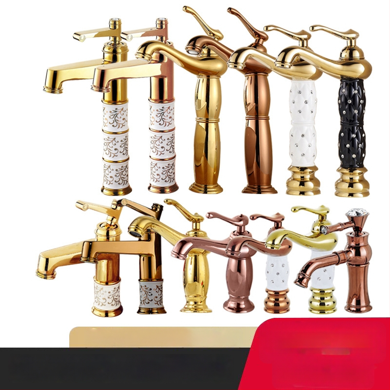 Meďový umývadlový mixér SE-6411, keramický diskový ventil, horúca/studená voda, 0–90°C, 1/2" vstup