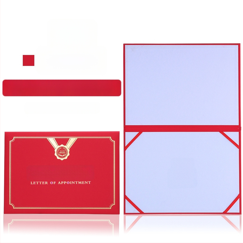Kinevezési levél forró fóliázott borítóval és gyöngyházfényű matt felülettel, papíron. Specifikációk: 12K, 8K, 6K, 5K, 16K. Célzott felhasználók: diákok, tanárok, köztisztviselők, irodai dolgozók és vállalati munkatársak.