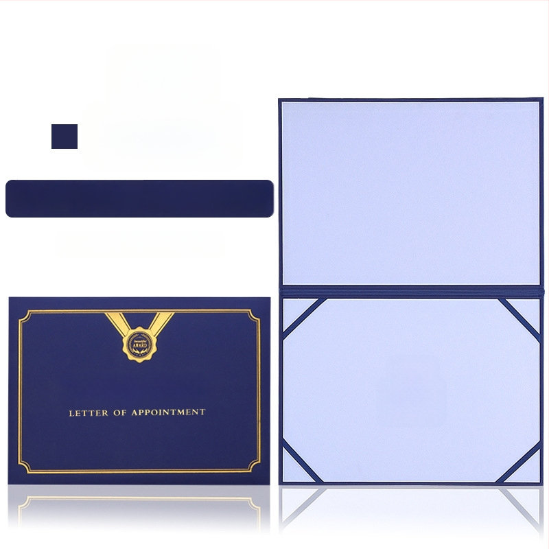 Kinevezési levél forró fóliázott borítóval és gyöngyházfényű matt felülettel, papíron. Specifikációk: 12K, 8K, 6K, 5K, 16K. Célzott felhasználók: diákok, tanárok, köztisztviselők, irodai dolgozók és vállalati munkatársak.