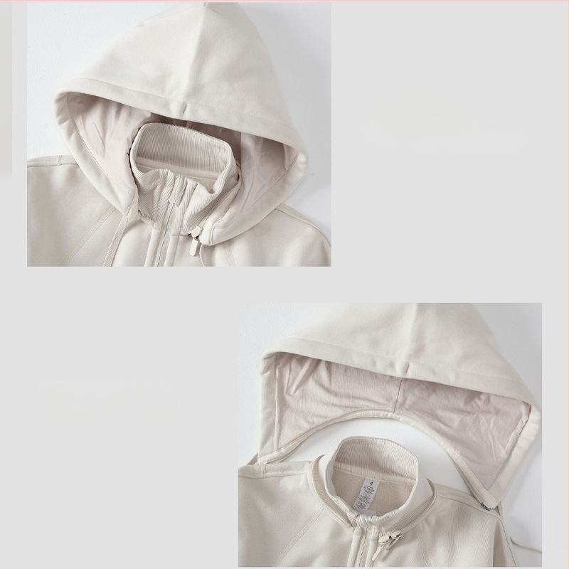 Női téli sportos dzseki kapucnival, levehető állógalléros, hosszú ujjú, pamut‑poliészter keverékből készült