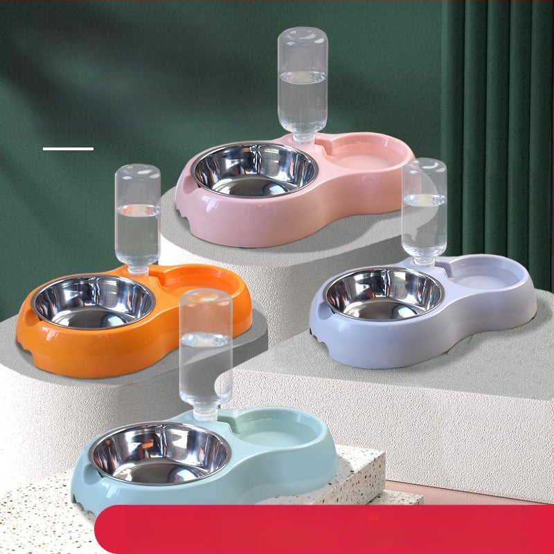 Котешка купа за хранене с интегрирана вода и храна — Материал: пластмаса + неръждаема стомана; Автоматично хранене; Марка: Dog Overlord; Опаковка: 50; За котки