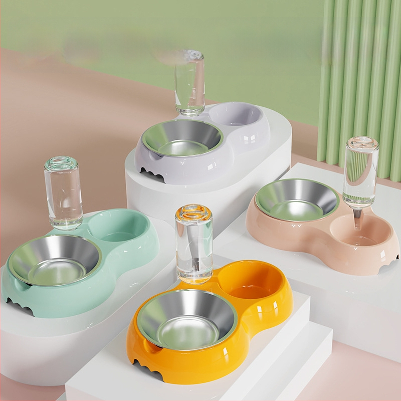 Котешка купа за хранене с интегрирана вода и храна — Материал: пластмаса + неръждаема стомана; Автоматично хранене; Марка: Dog Overlord; Опаковка: 50; За котки