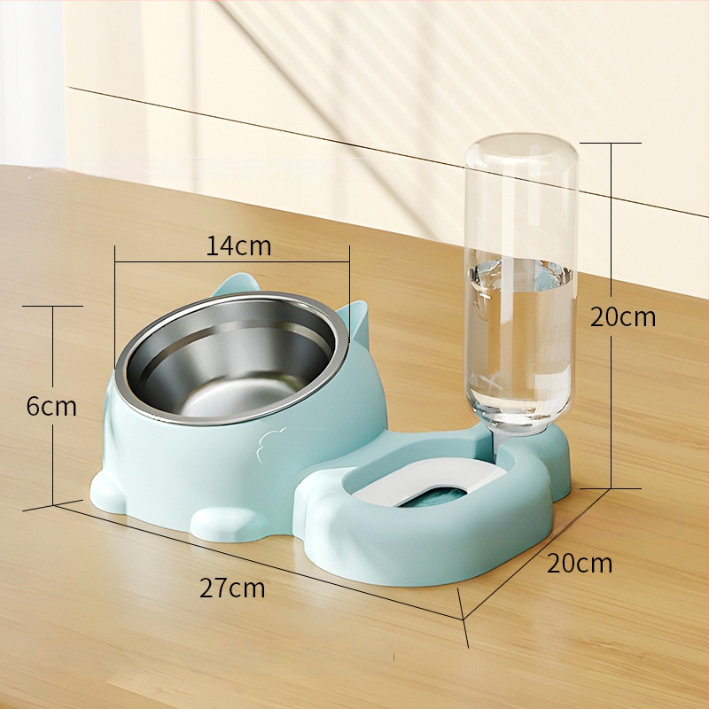 Котешка купа за хранене с интегрирана вода и храна — Материал: пластмаса + неръждаема стомана; Автоматично хранене; Марка: Dog Overlord; Опаковка: 50; За котки