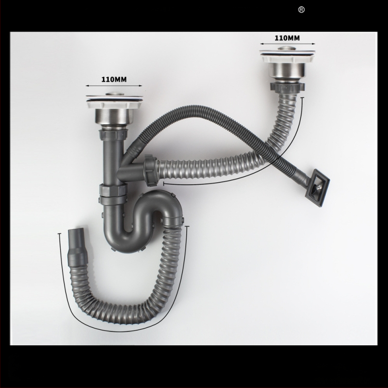 Drenáž drezu kuchynský 8110 – nerezová oceľ, LP, tvaru P, ťahový typ