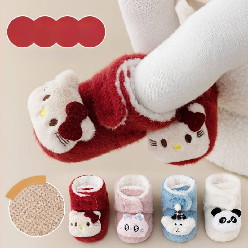 Baba beltéri cipő Velcro zárással, vászon felsőrész, vastag velúr bélés, csúszásmentes talp, 0–36 hónapos kor számára