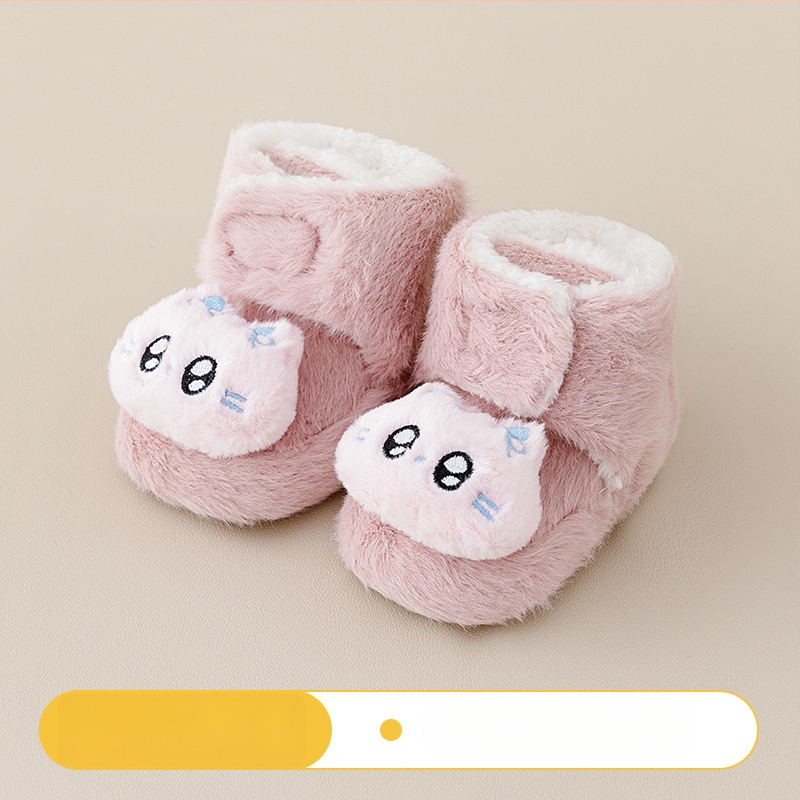 Baba beltéri cipő Velcro zárással, vászon felsőrész, vastag velúr bélés, csúszásmentes talp, 0–36 hónapos kor számára