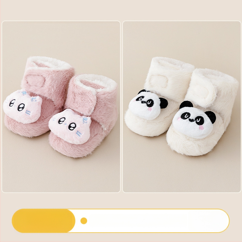 Baba beltéri cipő Velcro zárással, vászon felsőrész, vastag velúr bélés, csúszásmentes talp, 0–36 hónapos kor számára