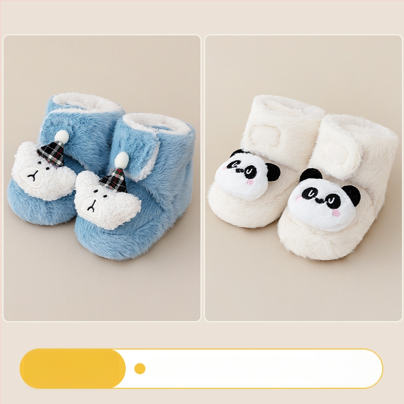 Baba beltéri cipő Velcro zárással, vászon felsőrész, vastag velúr bélés, csúszásmentes talp, 0–36 hónapos kor számára