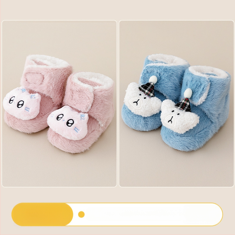 Baba beltéri cipő Velcro zárással, vászon felsőrész, vastag velúr bélés, csúszásmentes talp, 0–36 hónapos kor számára