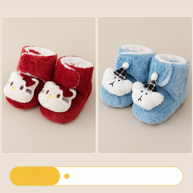 Baba beltéri cipő Velcro zárással, vászon felsőrész, vastag velúr bélés, csúszásmentes talp, 0–36 hónapos kor számára