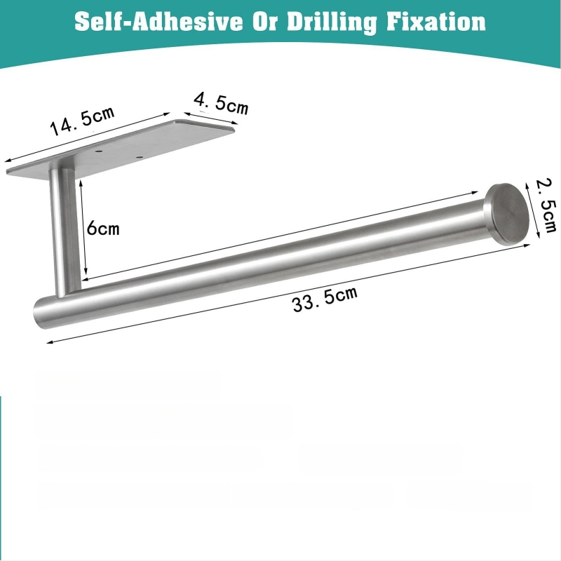 Suport pentru hârtie de bucătărie și toaletă din oțel inox, montaj fără găuri, finisaj spray, design oval, Bangnan