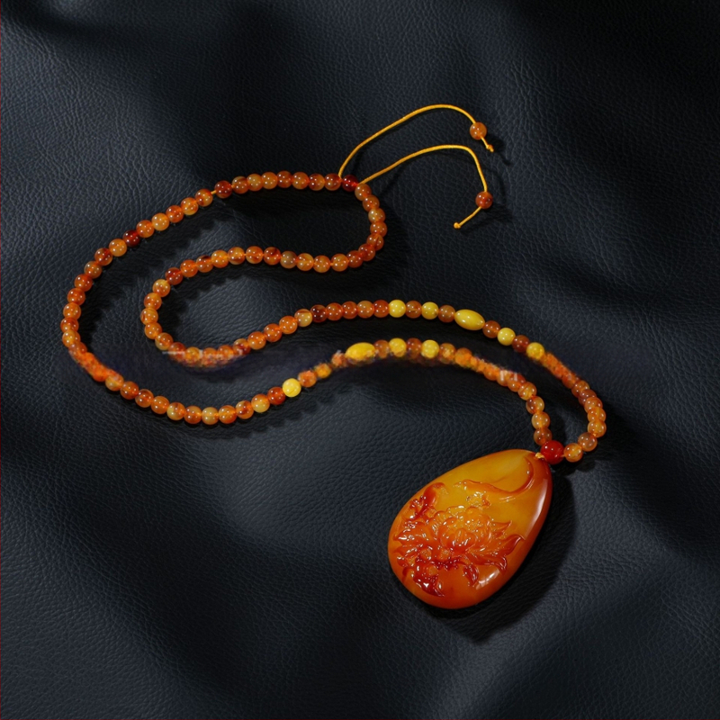 Borostyán sárkány medál a pulóverláncon, golyó lánccal, hosszú uniszex nyaklánc, csepp alakú, vintage stílus