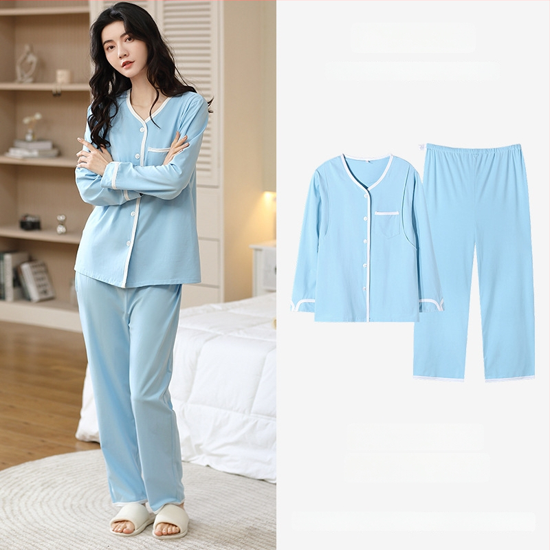 Πιτζάμες εγκύου από modal, στυλ cardigan, μακριά μανίκια, V-λαιμό, αναπνεύσιμες οικιακές πιζάμες για εγκύους