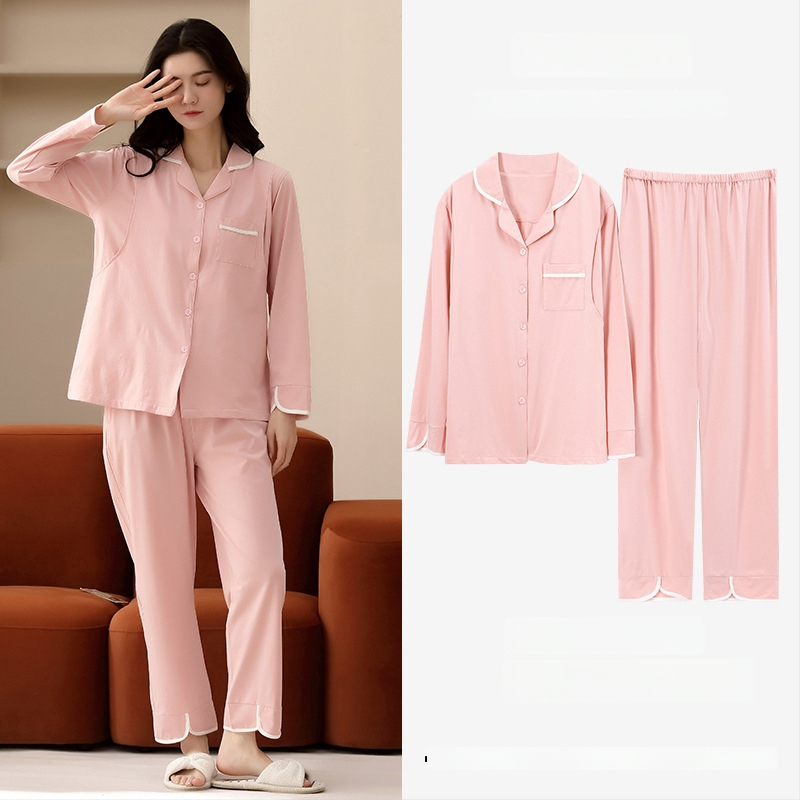 Πιτζάμες εγκύου από modal, στυλ cardigan, μακριά μανίκια, V-λαιμό, αναπνεύσιμες οικιακές πιζάμες για εγκύους