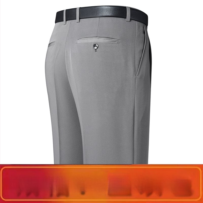 Férfi téli üzleti formális egyenes nadrág, kémiai szálak keveréke, poliészter, zsebek, középkorú férfiak számára, címkével
