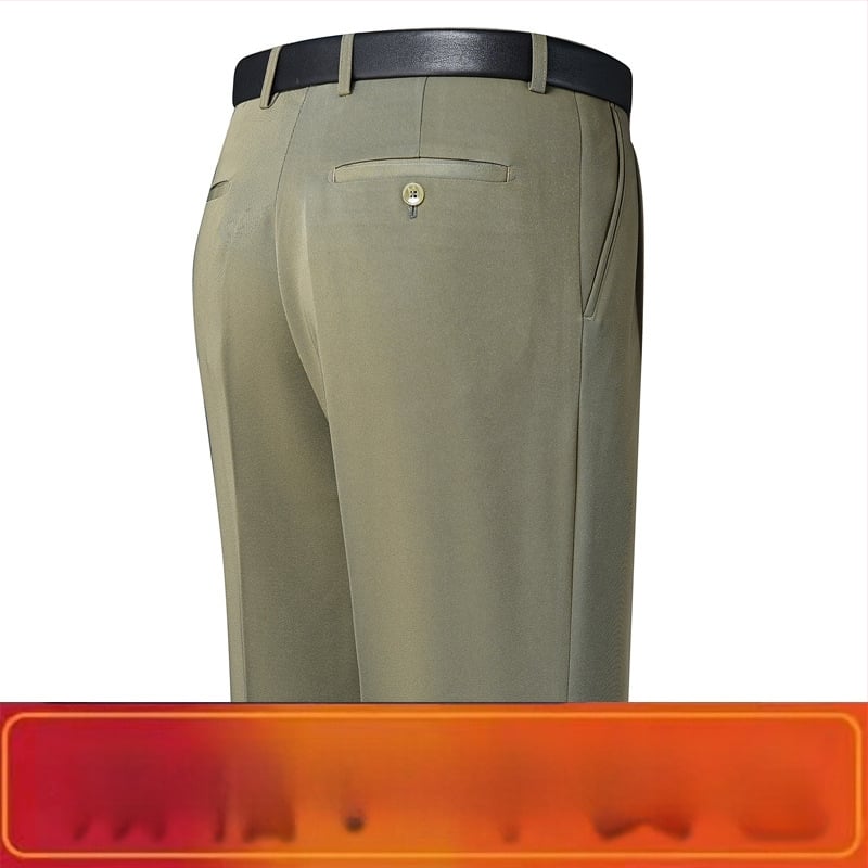 Férfi téli üzleti formális egyenes nadrág, kémiai szálak keveréke, poliészter, zsebek, középkorú férfiak számára, címkével