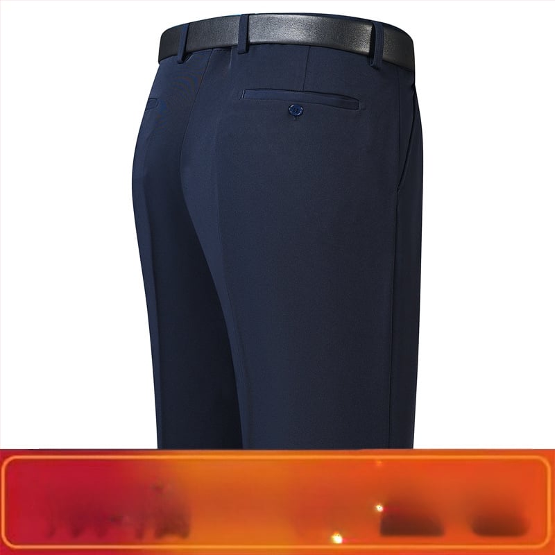 Férfi téli üzleti formális egyenes nadrág, kémiai szálak keveréke, poliészter, zsebek, középkorú férfiak számára, címkével