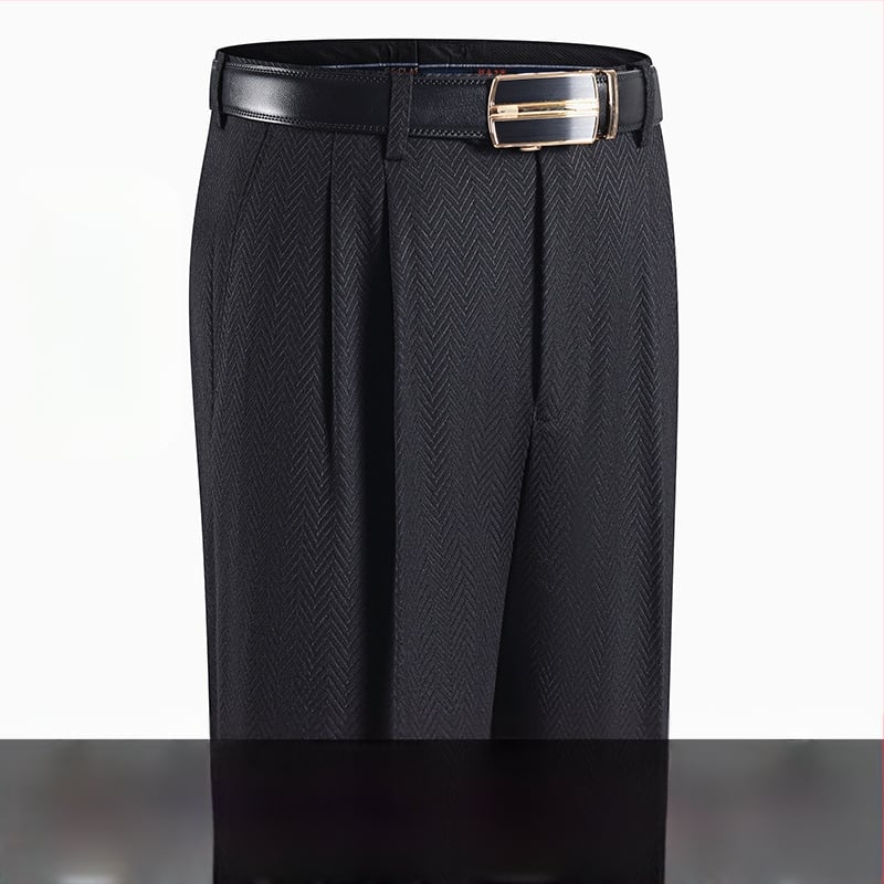 Férfi téli üzleti formális egyenes nadrág, kémiai szálak keveréke, poliészter, zsebek, középkorú férfiak számára, címkével