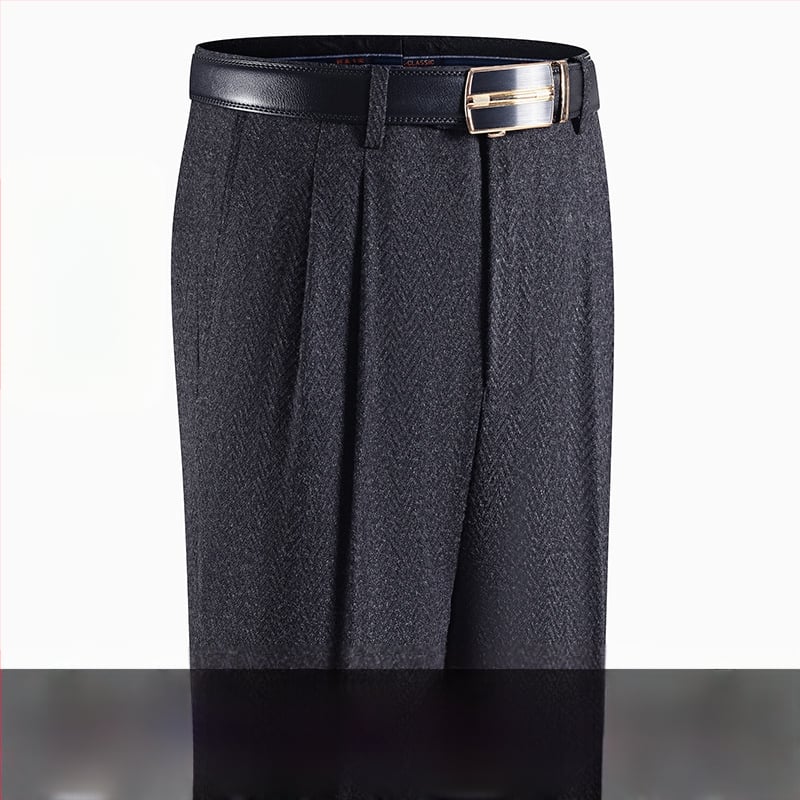 Férfi téli üzleti formális egyenes nadrág, kémiai szálak keveréke, poliészter, zsebek, középkorú férfiak számára, címkével