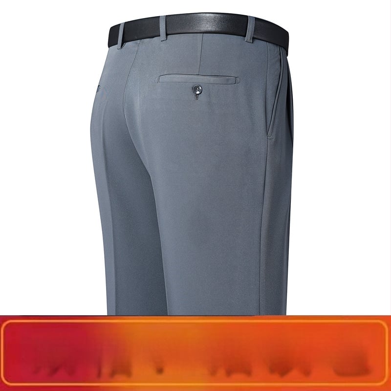 Férfi téli üzleti formális egyenes nadrág, kémiai szálak keveréke, poliészter, zsebek, középkorú férfiak számára, címkével