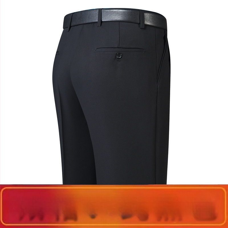 Férfi téli üzleti formális egyenes nadrág, kémiai szálak keveréke, poliészter, zsebek, középkorú férfiak számára, címkével