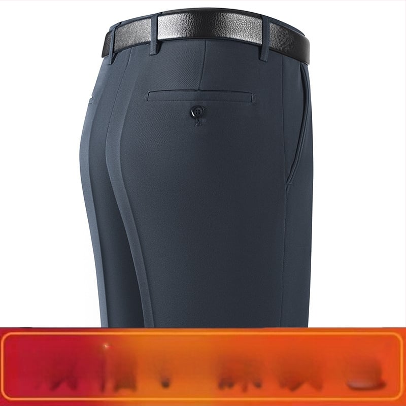 Férfi téli üzleti formális egyenes nadrág, kémiai szálak keveréke, poliészter, zsebek, középkorú férfiak számára, címkével