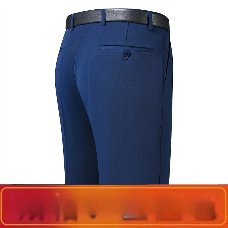 Férfi téli üzleti formális egyenes nadrág, kémiai szálak keveréke, poliészter, zsebek, középkorú férfiak számára, címkével