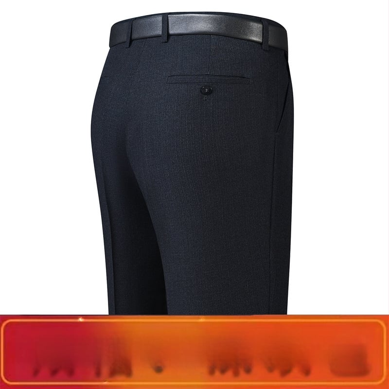 Férfi téli üzleti formális egyenes nadrág, kémiai szálak keveréke, poliészter, zsebek, középkorú férfiak számára, címkével