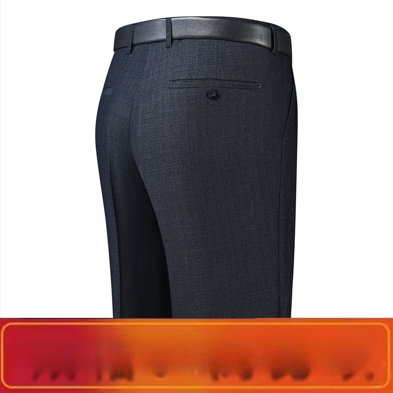 Férfi téli üzleti formális egyenes nadrág, kémiai szálak keveréke, poliészter, zsebek, középkorú férfiak számára, címkével