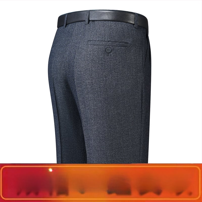 Férfi téli üzleti formális egyenes nadrág, kémiai szálak keveréke, poliészter, zsebek, középkorú férfiak számára, címkével