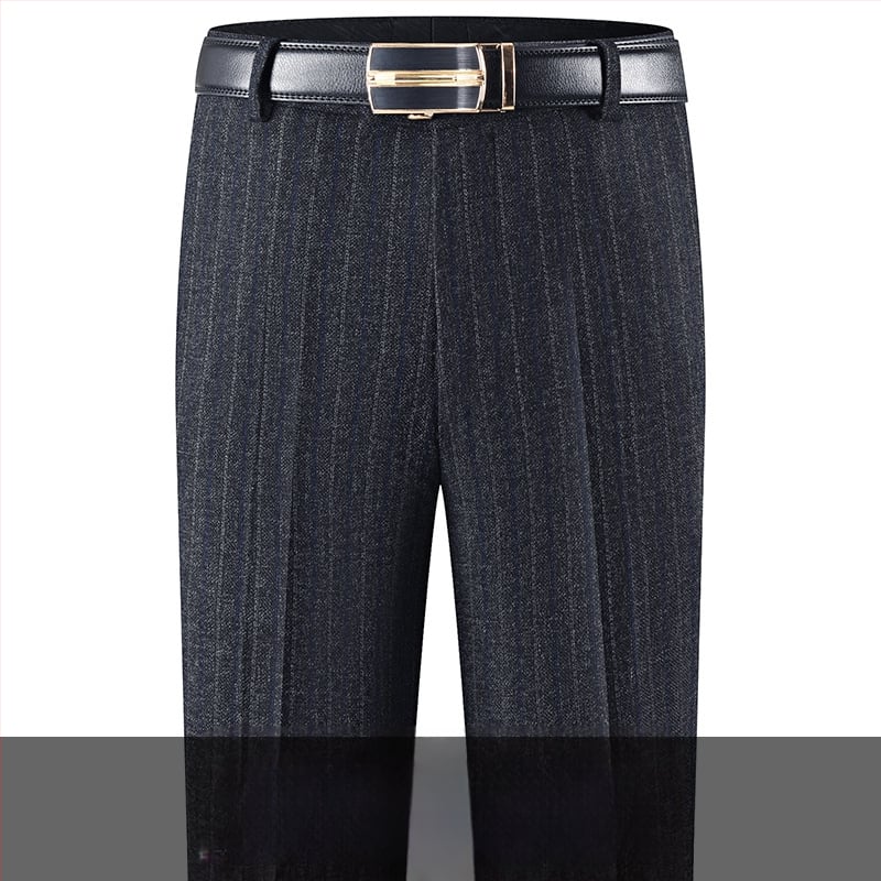 Férfi téli üzleti formális egyenes nadrág, kémiai szálak keveréke, poliészter, zsebek, középkorú férfiak számára, címkével