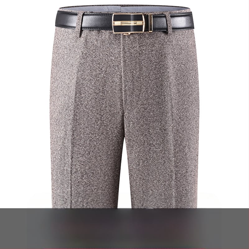 Férfi téli üzleti formális egyenes nadrág, kémiai szálak keveréke, poliészter, zsebek, középkorú férfiak számára, címkével