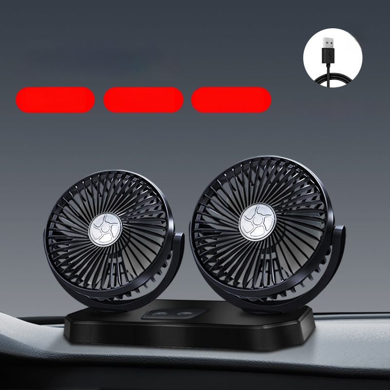 Autóventilátor, 12V/24V/USB, kétfejű, 10W, Modell DCFAN