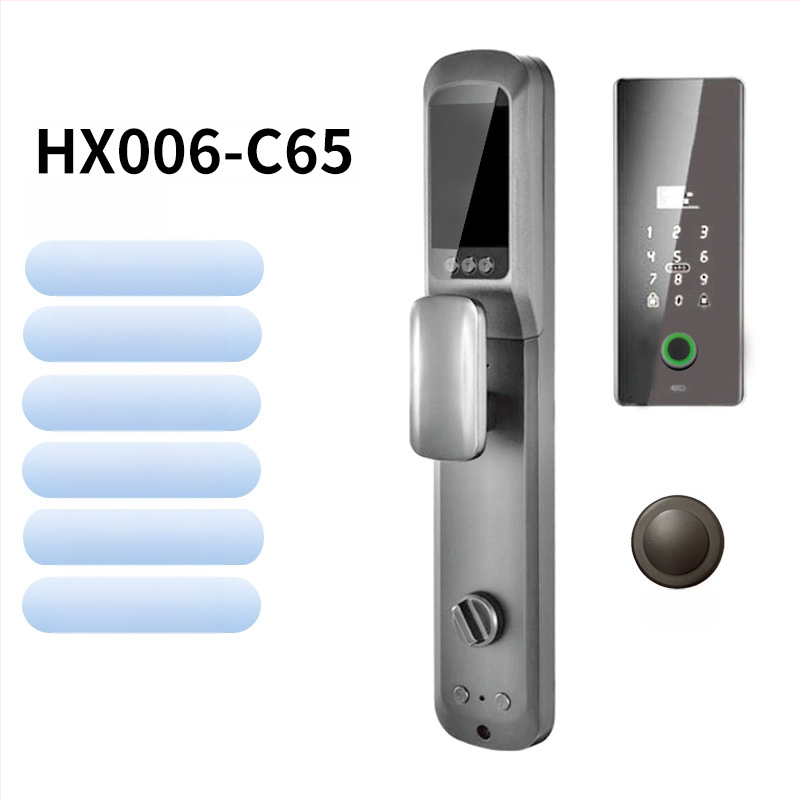 Умна биометрична заключалка за врата с лицево разпознаване и отпечатък, водоустойчива, дистанционно отключване, капацитет на отпечатъци 100, над 100000 отключвания, време за сканиране <0.5 s, фалшиво разпознаване <0.001%, DC захранване