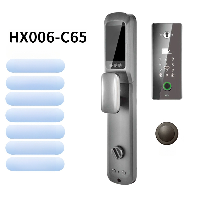 Умна биометрична заключалка за врата с лицево разпознаване и отпечатък, водоустойчива, дистанционно отключване, капацитет на отпечатъци 100, над 100000 отключвания, време за сканиране <0.5 s, фалшиво разпознаване <0.001%, DC захранване