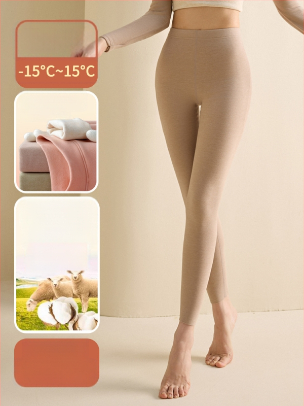 Set de lenjerie termică pentru femei din fibră de poliester, guler semi-turtleneck, strat dublu, țesătură groasă 251-300 g/m², căptușeală velur