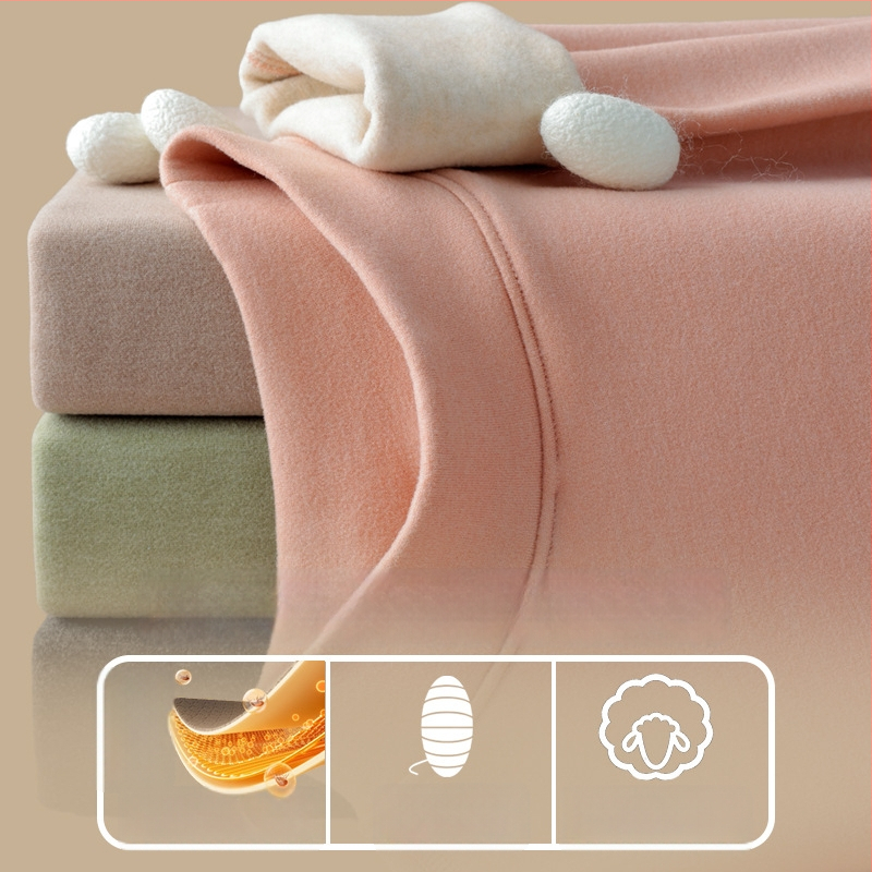 Set de lenjerie termică pentru femei din fibră de poliester, guler semi-turtleneck, strat dublu, țesătură groasă 251-300 g/m², căptușeală velur