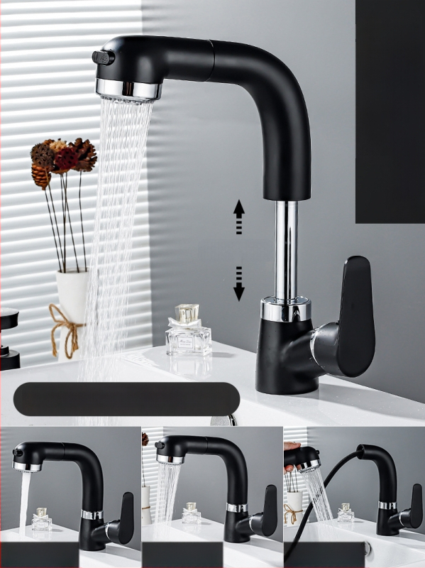 Meďový výsuvný kohútik na umývadlo, model JY-8057, otočný, keramická kartuš, zvislá inštalácia