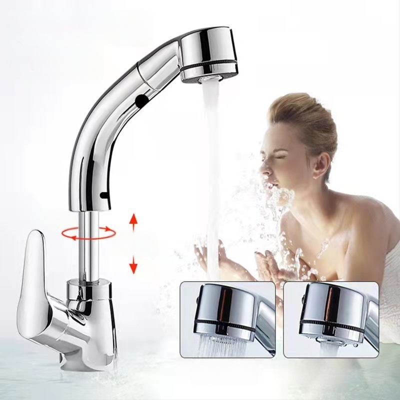 Meďový výsuvný kohútik na umývadlo, model JY-8057, otočný, keramická kartuš, zvislá inštalácia