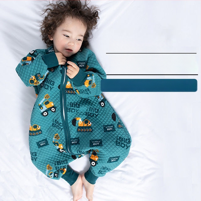 Sac de dormit pentru copii cu picioare separate și cuvertură anti-kick, pentru toate anotimpurile, exterior din bumbac 100%, umplutură poliester