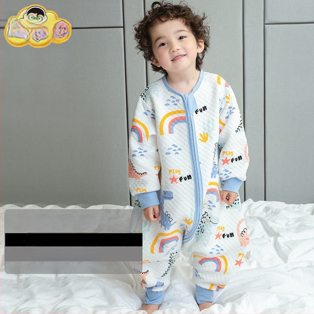 Sac de dormit pentru copii cu picioare separate și cuvertură anti-kick, pentru toate anotimpurile, exterior din bumbac 100%, umplutură poliester