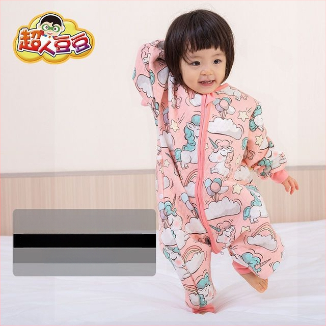 Sac de dormit pentru copii cu picioare separate și cuvertură anti-kick, pentru toate anotimpurile, exterior din bumbac 100%, umplutură poliester