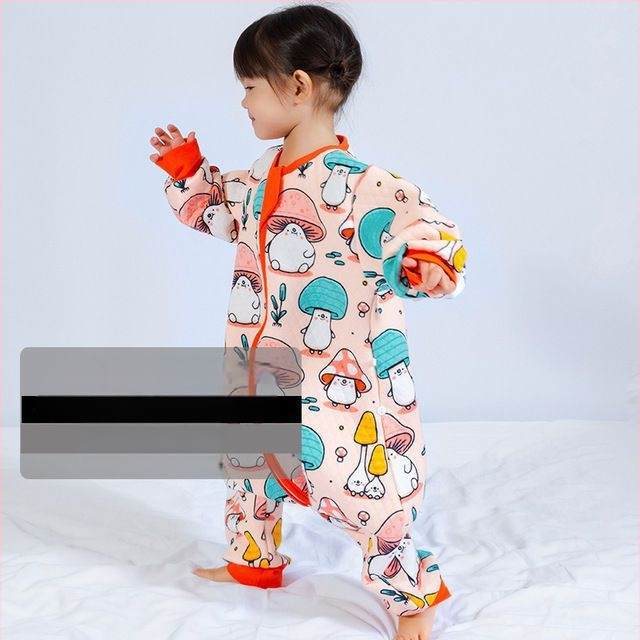 Sac de dormit pentru copii cu picioare separate și cuvertură anti-kick, pentru toate anotimpurile, exterior din bumbac 100%, umplutură poliester