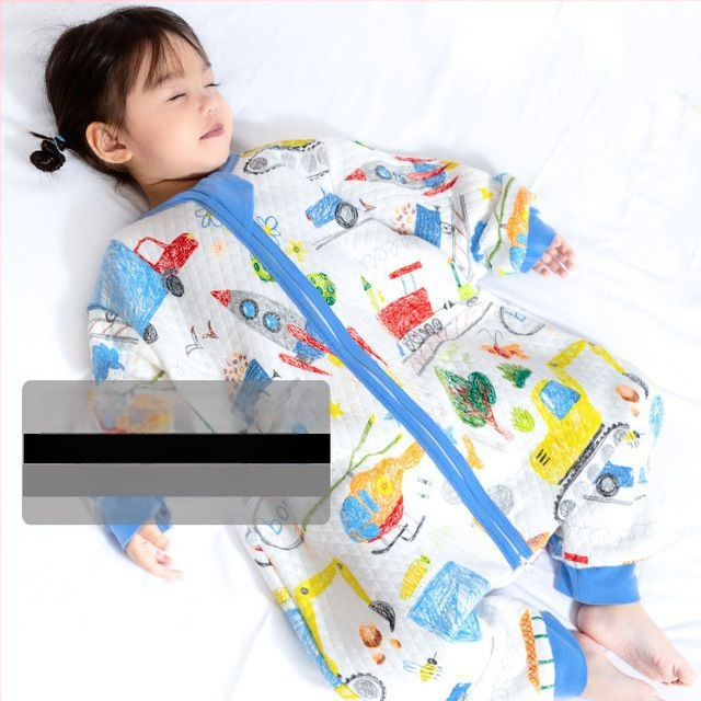 Sac de dormit pentru copii cu picioare separate și cuvertură anti-kick, pentru toate anotimpurile, exterior din bumbac 100%, umplutură poliester