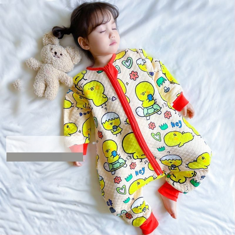 Sac de dormit pentru copii cu picioare separate și cuvertură anti-kick, pentru toate anotimpurile, exterior din bumbac 100%, umplutură poliester