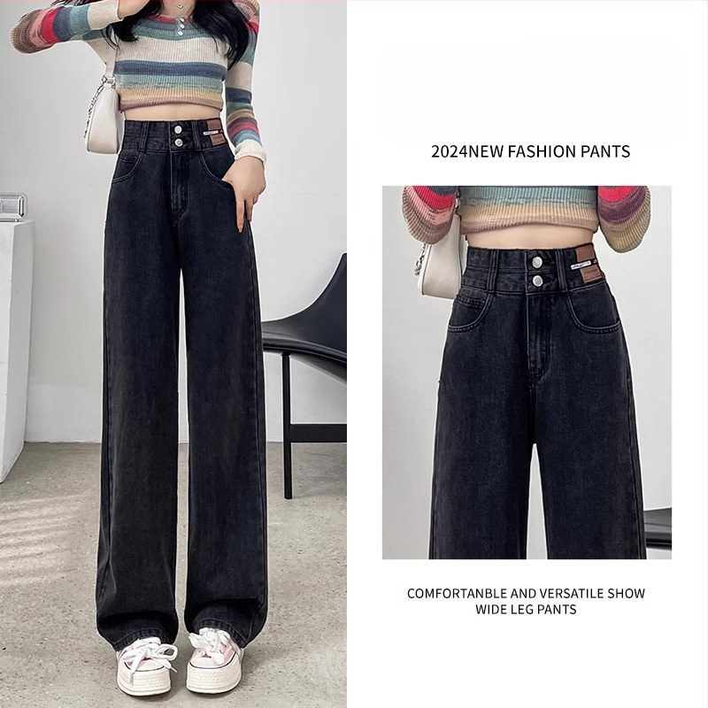 Jeansi de damă cu căptușeală fleece, croială dreaptă, talie înaltă, denim din bumbac, toamnă 2025