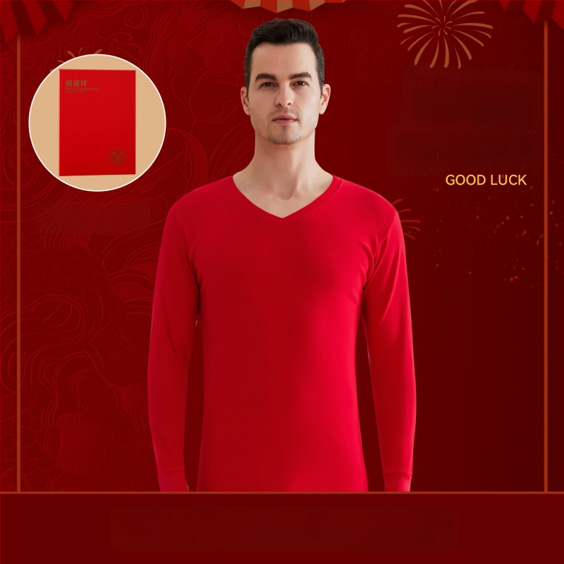 Set termic pentru bărbați din bumbac 100%, antibacterian, trei straturi, grosime extra 501–600 g/m², top cu mânecă lungă și guler simplu, pantaloni incluși