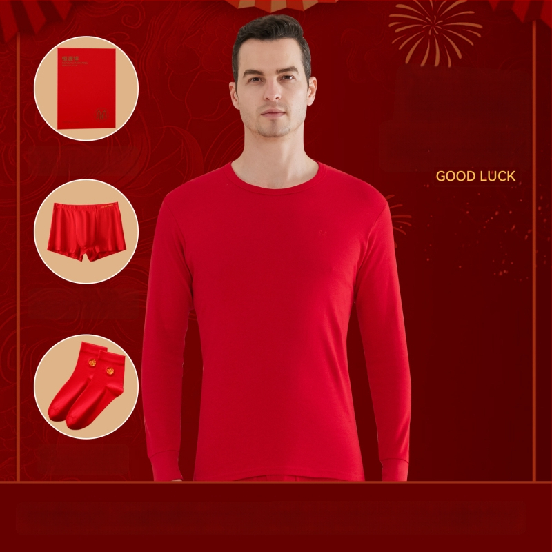 Set termic pentru bărbați din bumbac 100%, antibacterian, trei straturi, grosime extra 501–600 g/m², top cu mânecă lungă și guler simplu, pantaloni incluși